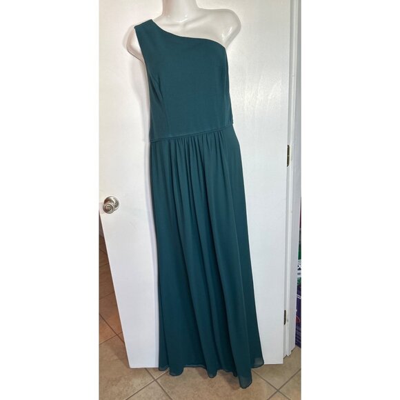 Adrianna Papell Women One Shoulder Hunter Green Maxi Dress Size 14 - Picture 4 of 6
